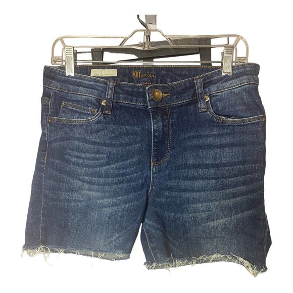 Kut From The Kloth Jean Shorts 8 Med Wash Cutoff Whiskered Mid Rise Cotton Denim - Picture 1 of 3